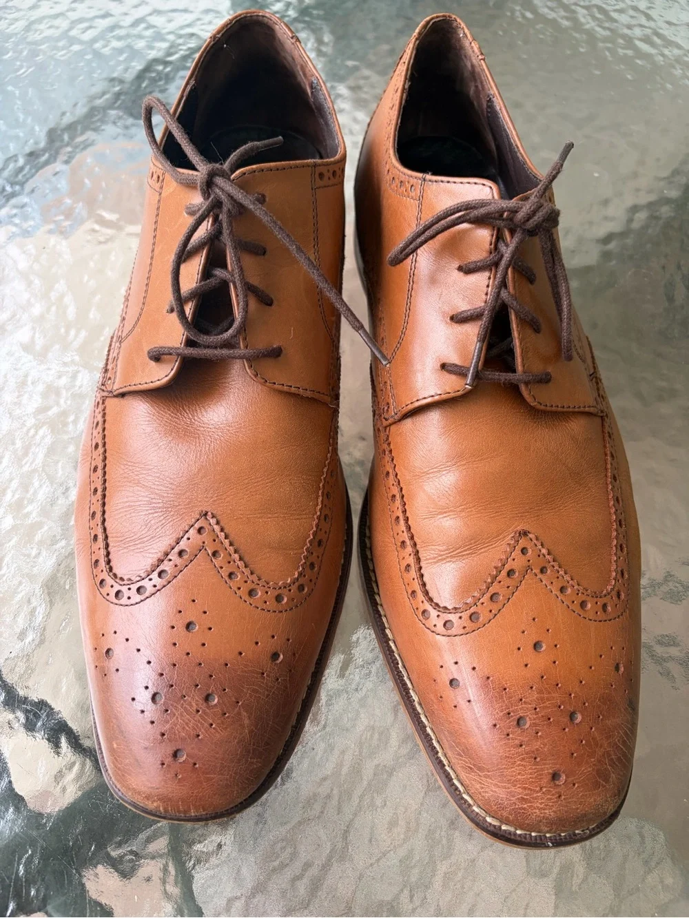Florsheim Mens Castellano Oxford Wingtip Saddle Tan  leather shoes 13D Preowned